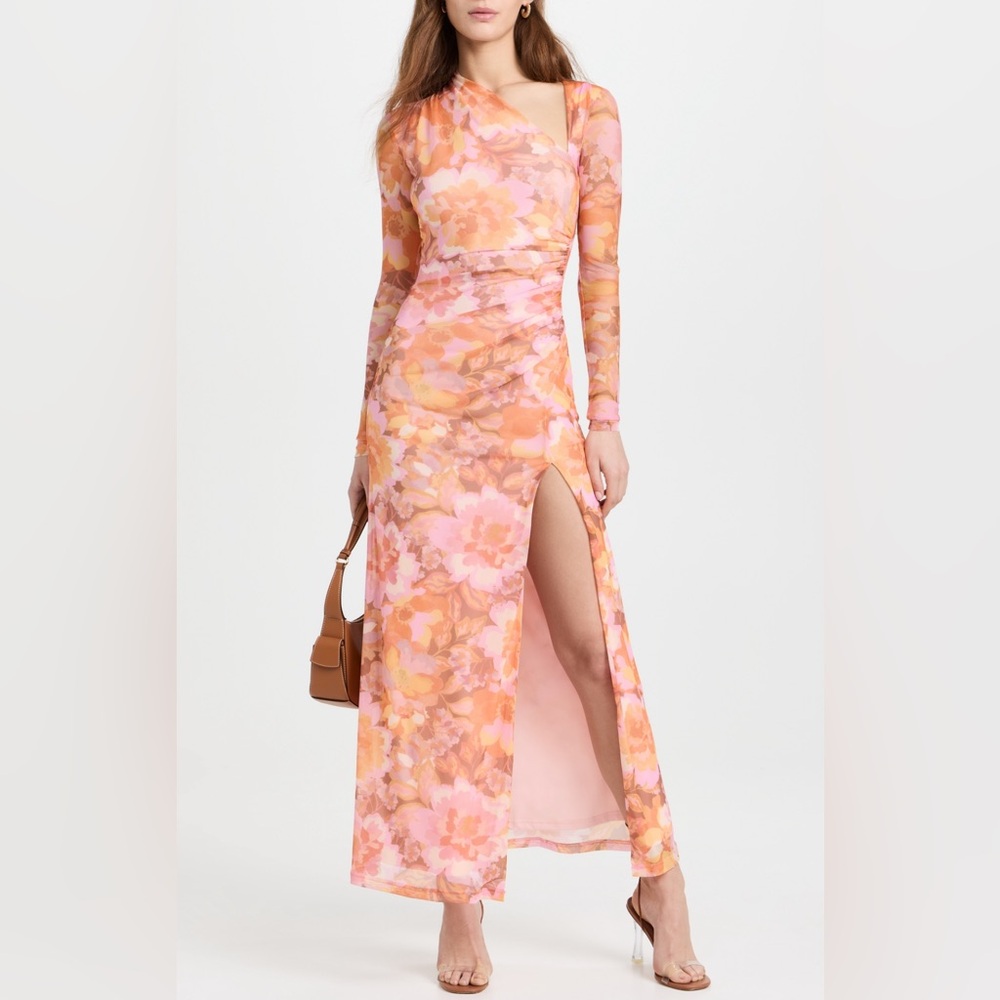 Significant Other Floral Pink and Orange Mesh Maxi Dress